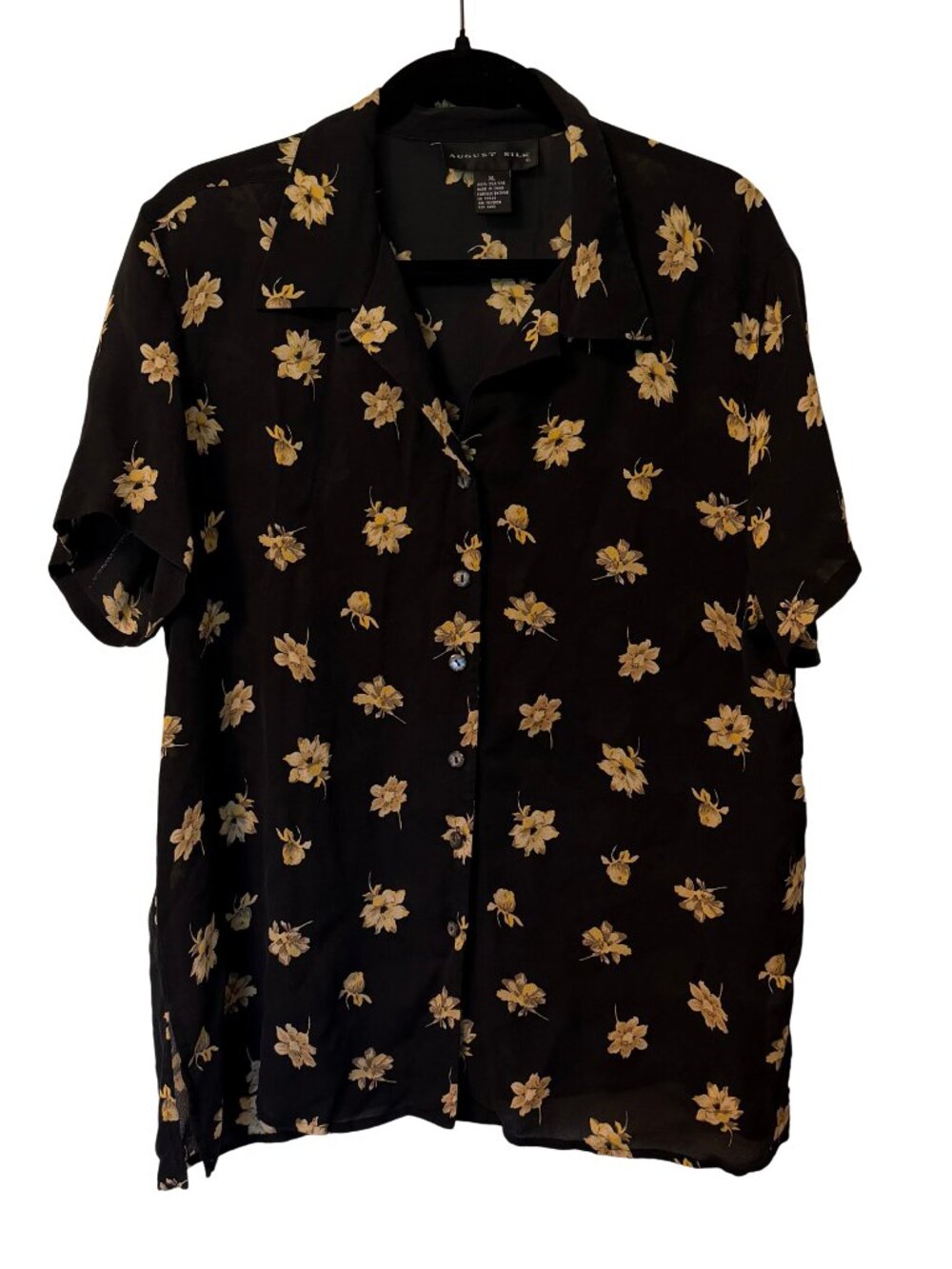 Vintage 90s 100% Silk Button-Up Floral Blouse Size XL